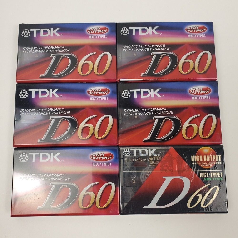 TDK D60 IEC1 Type I 60 Minute Blank Audio Cassette Tapes High Output Lot 6 Pack